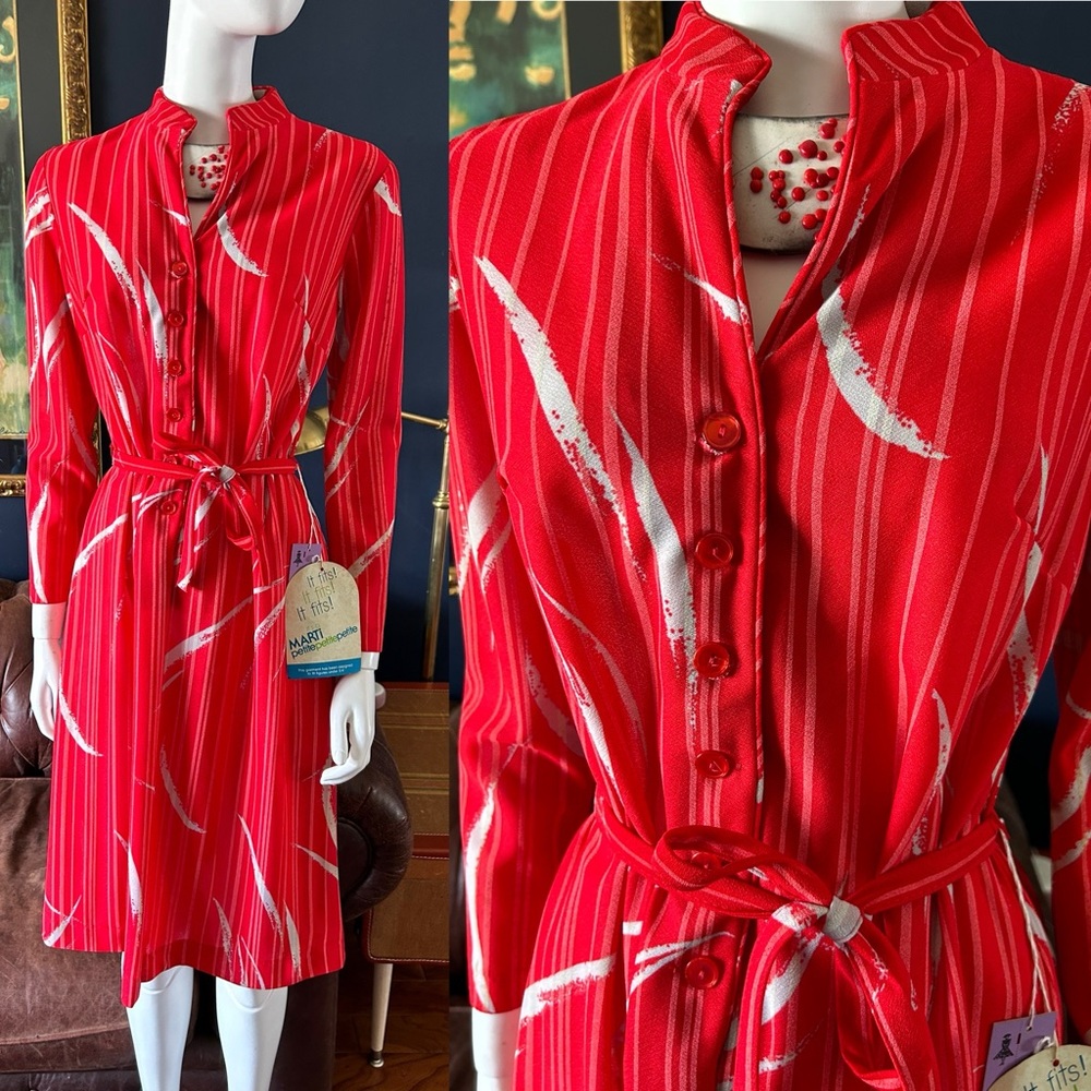 SOLDSOLDSOLD Deadstock 1970s red tie waist dress - Picture 1 of 7